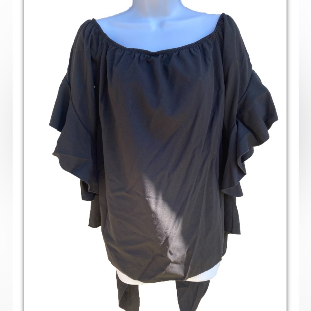 Womens Unbranded Black Ruffled Tie Back Top L Large